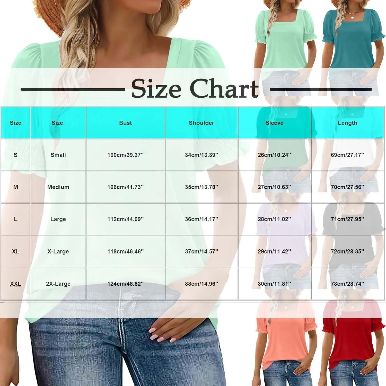 Akklian Summer Blouses for Women 2025 Square Neck Casual Ruffle Trim Short Sleeve Dressy T Shirts Going Out Ladies Blouse