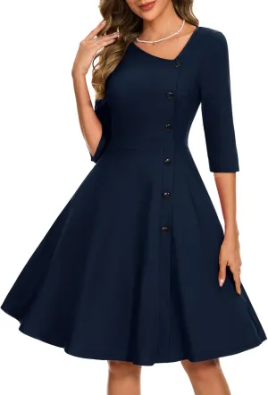 Aupuls Summer Asymmetrical Neckline Church Dresses for Women 2025 Wedding Guest Work A Line Vintage Cocktail Graduation Dress
