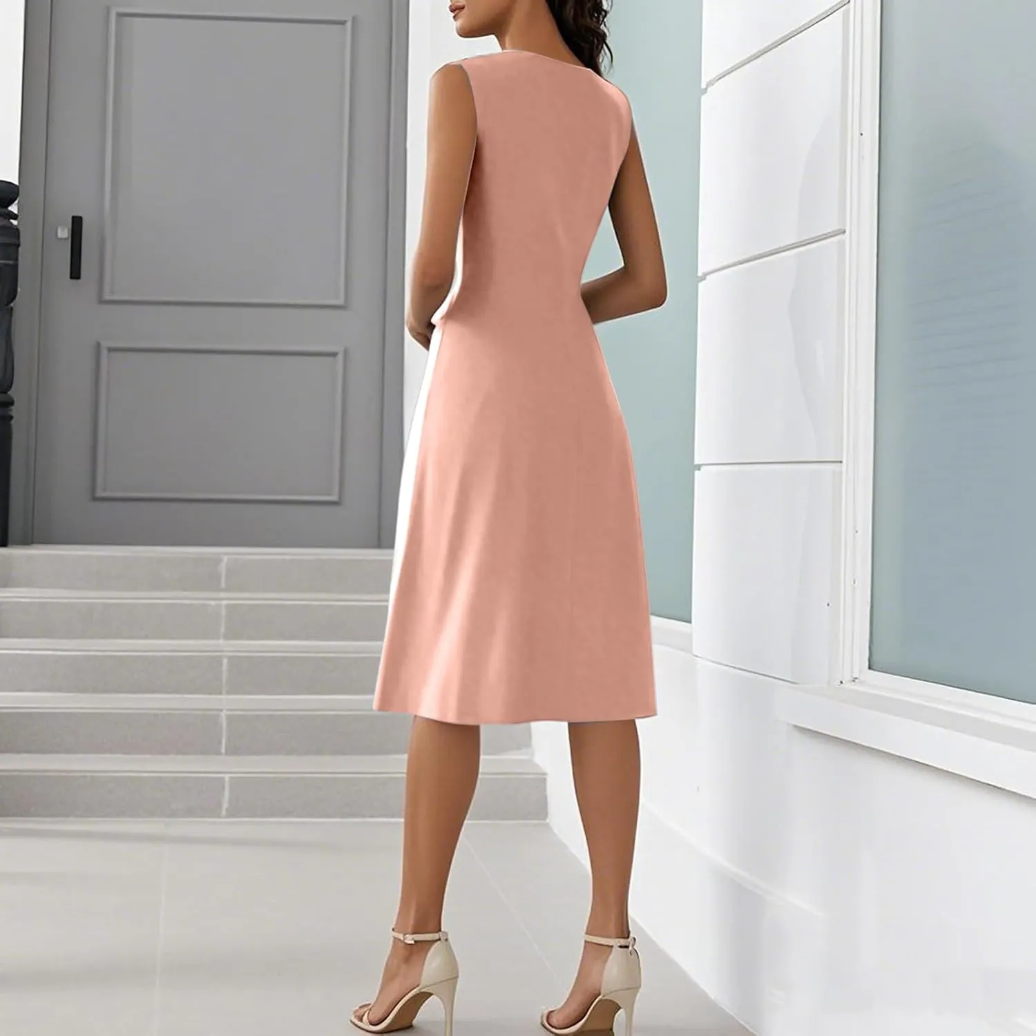 BAXLIMEK Beach Dresses for Women,2025 Summer Trendy Floral Print Boho Vacation Dress,Elegant V Neck Tank Slit Hem Midi Dress