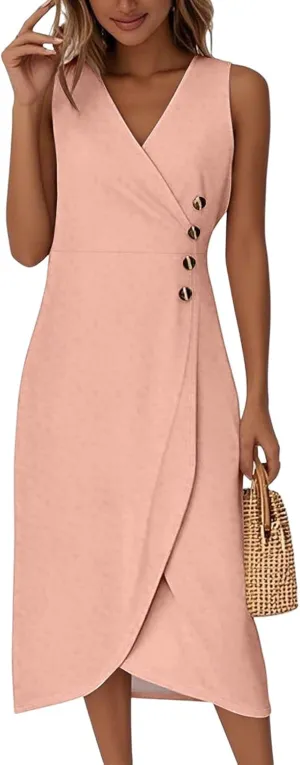 BAXLIMEK Beach Dresses for Women,2025 Summer Trendy Floral Print Boho Vacation Dress,Elegant V Neck Tank Slit Hem Midi Dress
