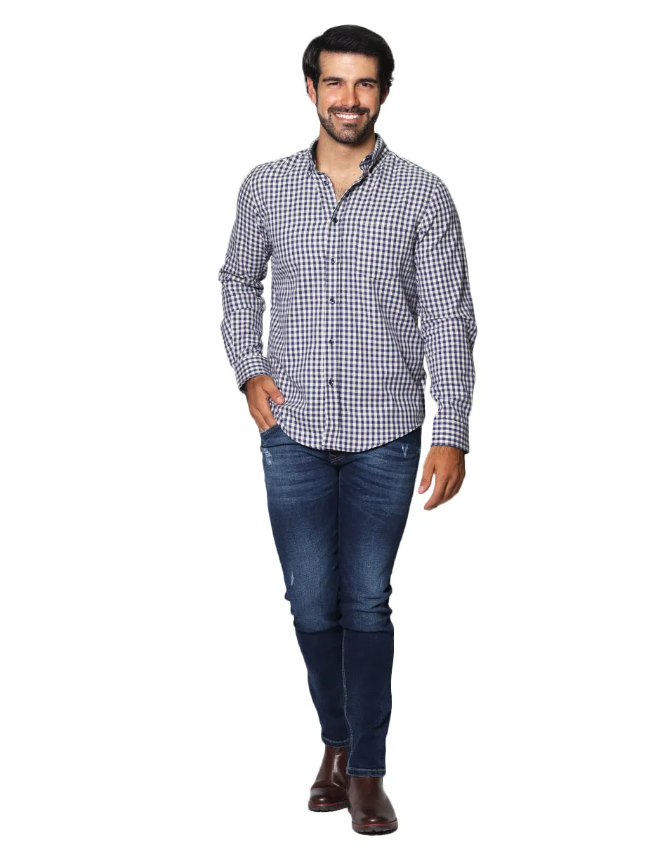 Camisas Para Hombre De Manga Larga Con Estapado De Cuadros Regular Fit B35225 Beige
