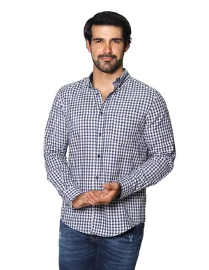 Camisas Para Hombre De Manga Larga Con Estapado De Cuadros Regular Fit B35225 Beige