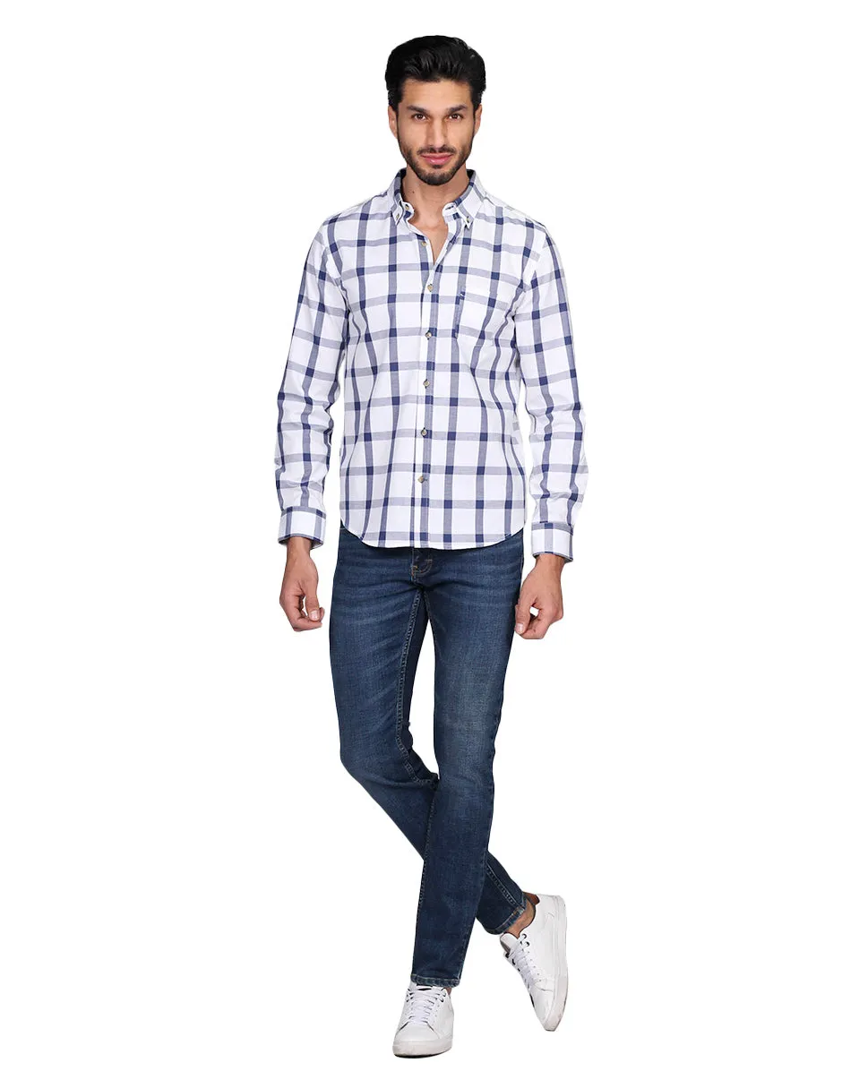 Camisas Para Hombre Manga Larga Cuadros Silm Fit Azul B21107
