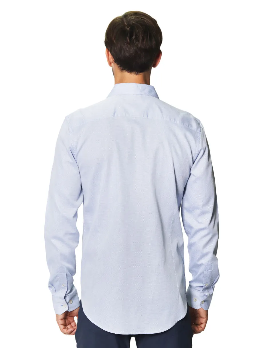 Camisas Para Hombre Manga Larga Micro Cuadros Jackard B45305 Azul
