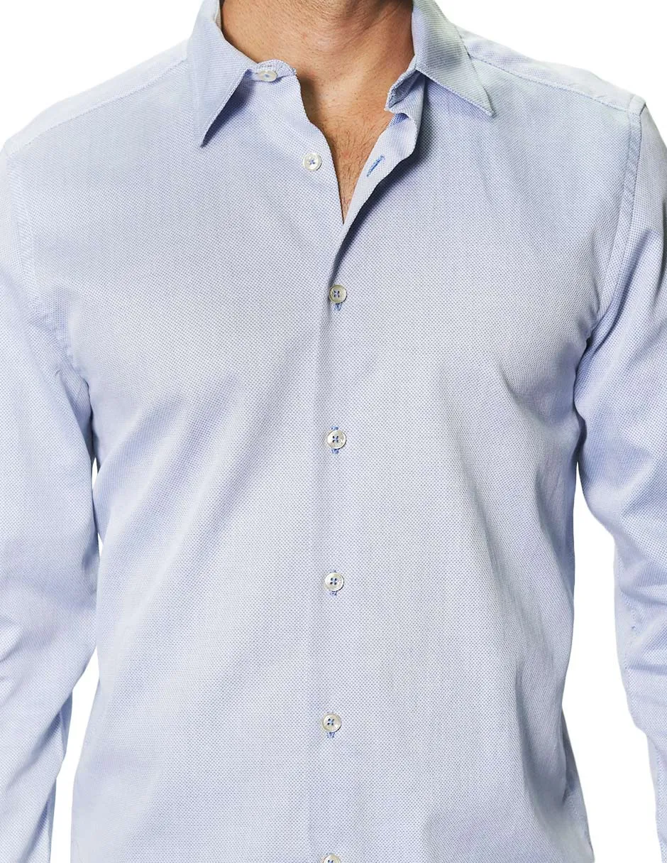 Camisas Para Hombre Manga Larga Micro Cuadros Jackard B45305 Azul