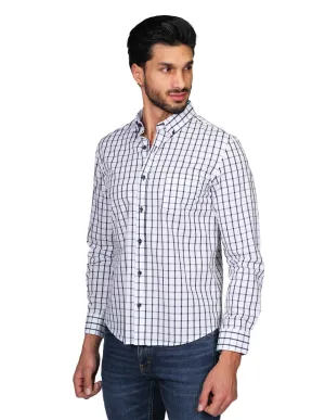 Camisas Para Hombre Manga Larga Regular Fit Cuadros Blanco B21209
