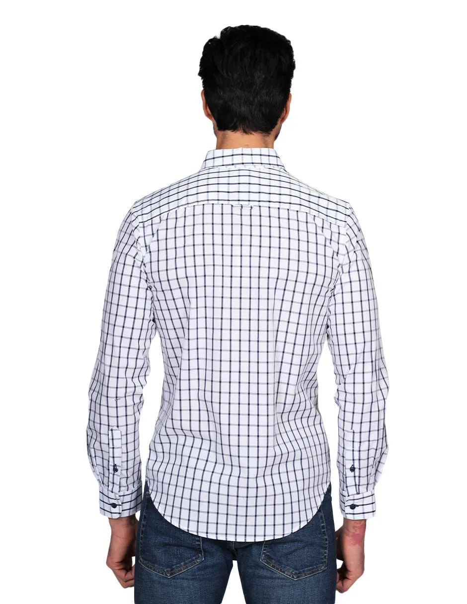 Camisas Para Hombre Manga Larga Regular Fit Cuadros Blanco B21209