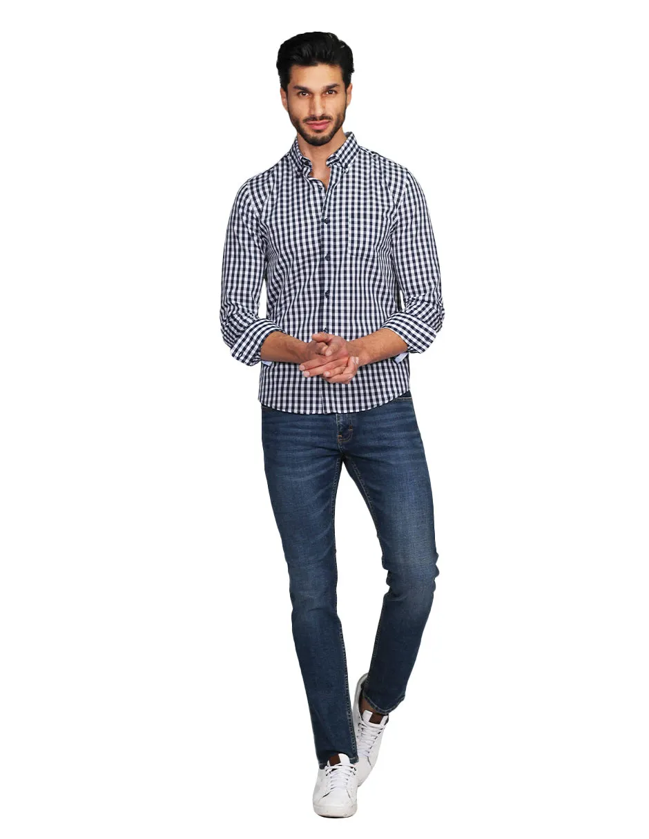 Camisas Para Hombre Manga Larga Regular Fit Cuadros Marino B21208