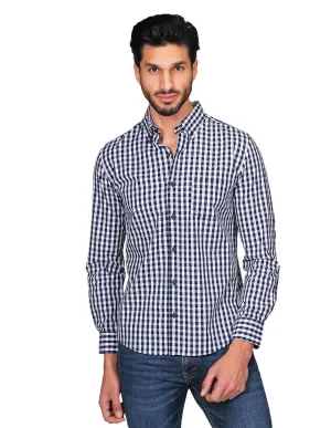 Camisas Para Hombre Manga Larga Regular Fit Cuadros Marino B21208