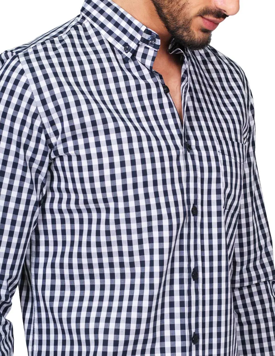 Camisas Para Hombre Manga Larga Regular Fit Cuadros Marino B21208