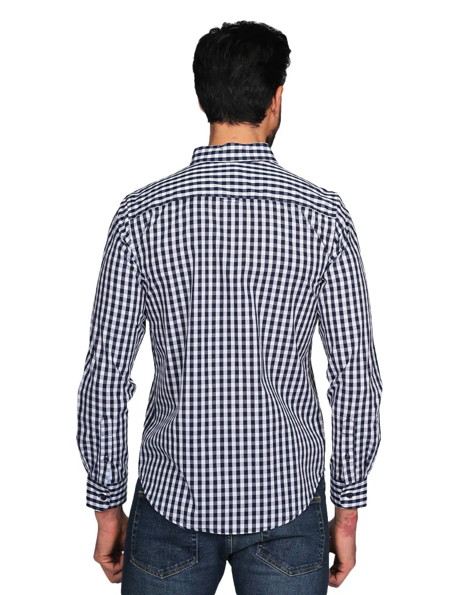 Camisas Para Hombre Manga Larga Regular Fit Cuadros Marino B21208
