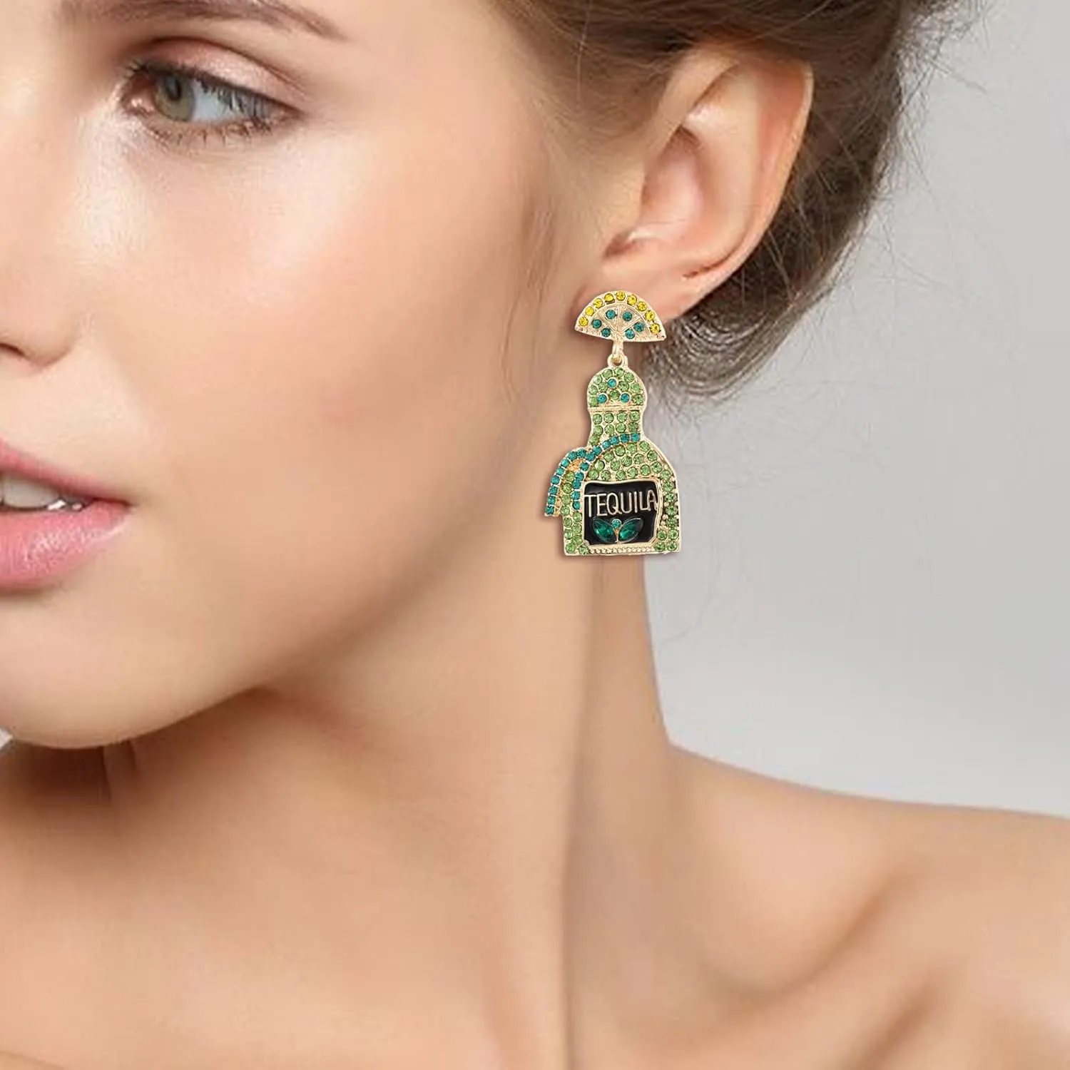 Champagne Earrings for Women Beaded Champagne Bottle Margarita Tequila Earrings Crystal Wine Glass Dangle Earrings Cinco De Mayo Shirt Dress Outfit Accessories Party Celebration Jewelry Gifts