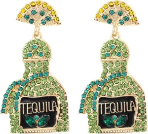 Champagne Earrings for Women Beaded Champagne Bottle Margarita Tequila Earrings Crystal Wine Glass Dangle Earrings Cinco De Mayo Shirt Dress Outfit Accessories Party Celebration Jewelry Gifts