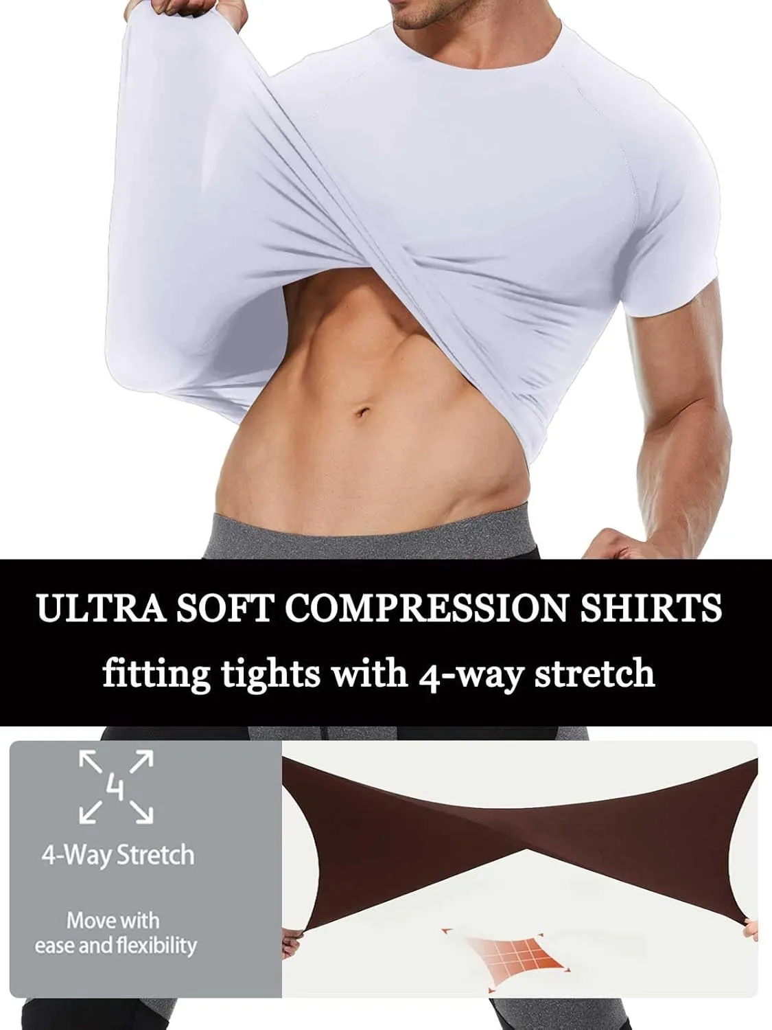 Compression Shirt Men Short Sleeve Cool Dry Workout Gym T-Shirt Breathable Athletic Sports Undershirts Running Tops