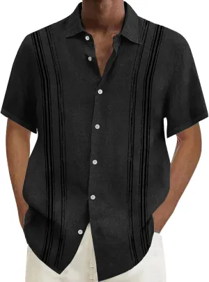 Hawaiian Shirts for Men Summer Beach Loose Fit Casual Short Sleeve Linen Tshirts Lightweight Button Down Hippie Tops