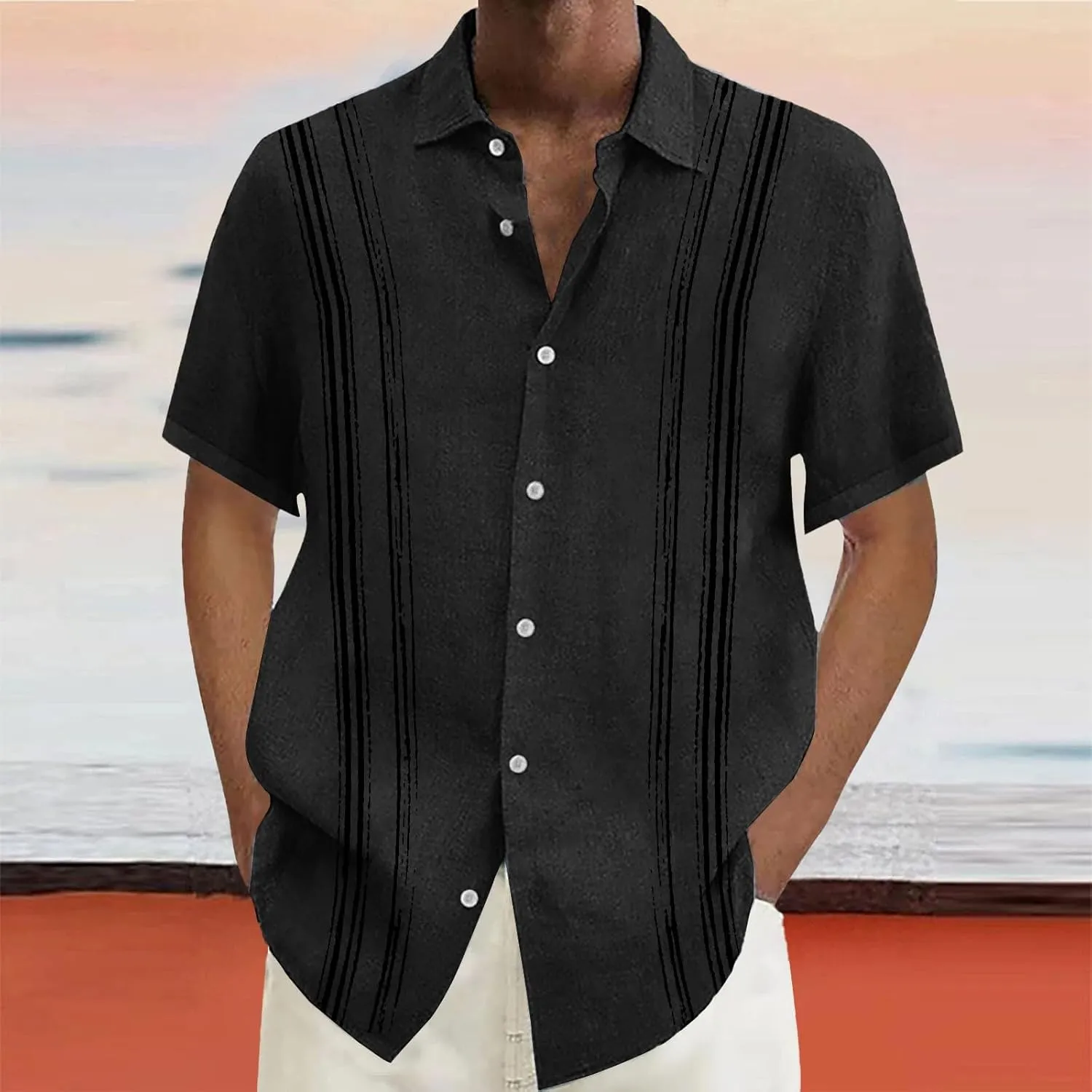 Hawaiian Shirts for Men Summer Beach Loose Fit Casual Short Sleeve Linen Tshirts Lightweight Button Down Hippie Tops
