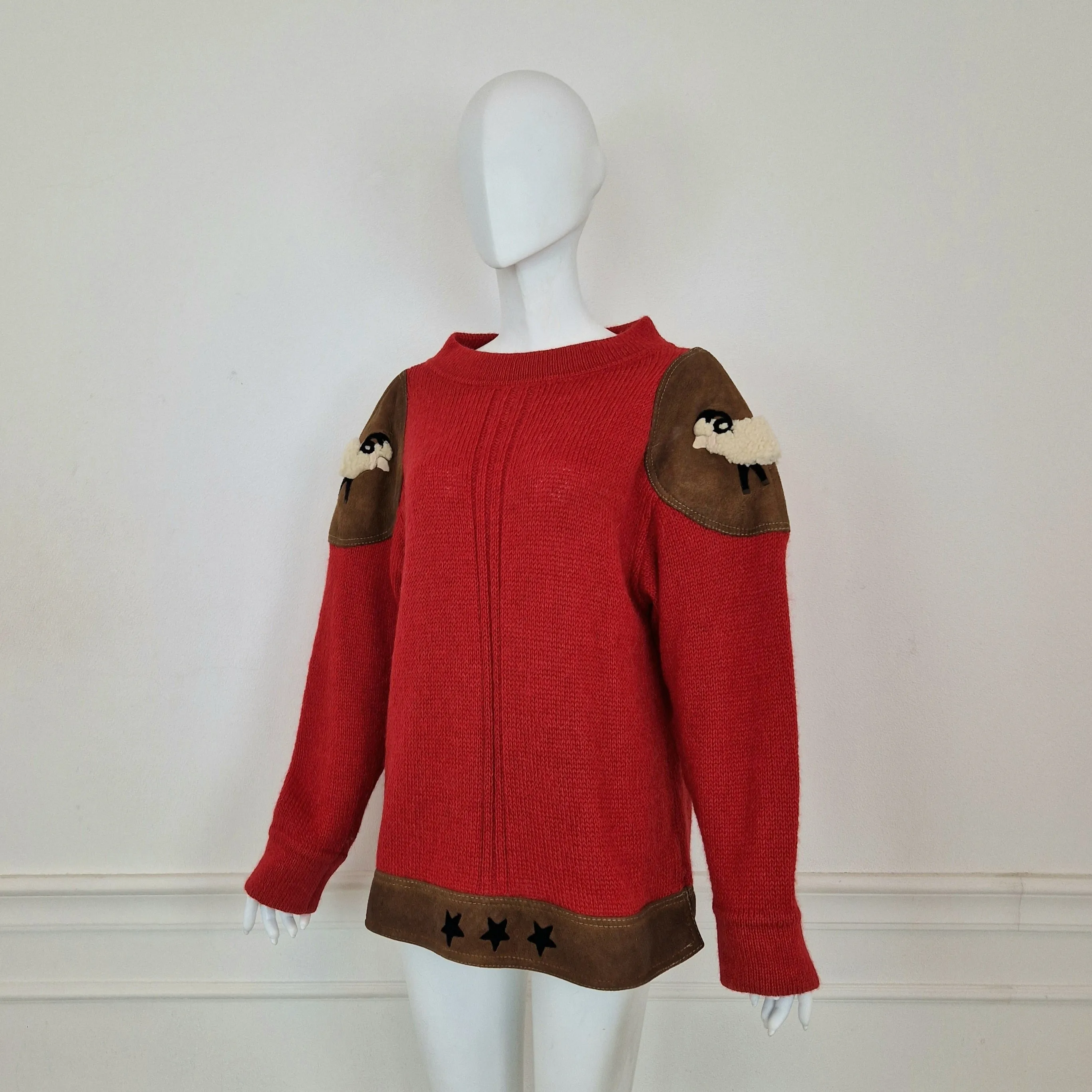 J.C. de Castelbajac pour Iceberg | Maglione in lana e pelle "Three stars ranch"