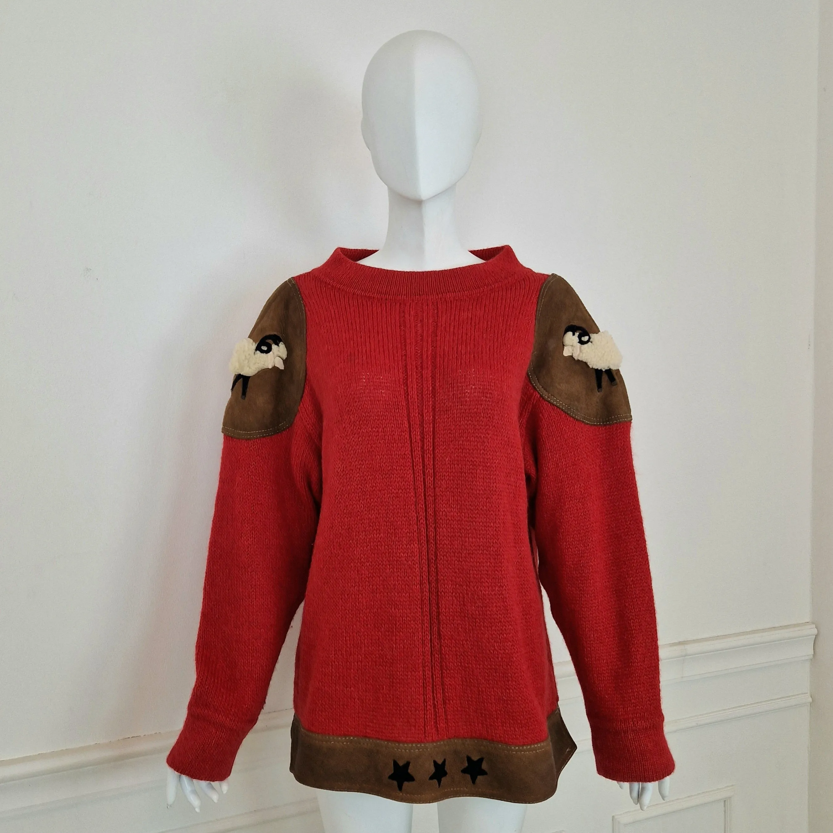 J.C. de Castelbajac pour Iceberg | Maglione in lana e pelle "Three stars ranch"