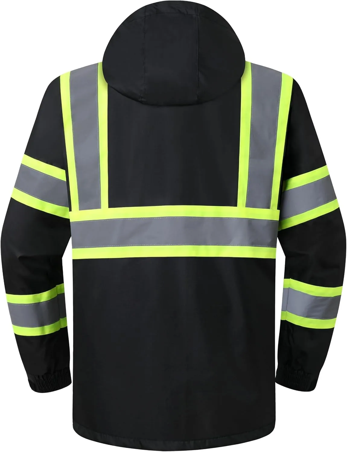 JKSafety Hi-Vis Reflective Safety Rain Jacket and Pants for Men Women Waterproof Rain Gears for Farming Fishing Work HV Rain Suit with Inner Mesh Lining and Pockets (117-Black 3XL)