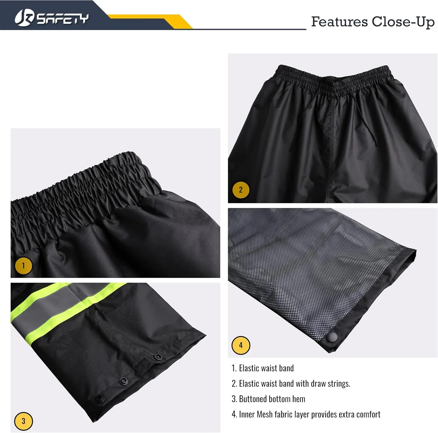 JKSafety Hi-Vis Reflective Safety Rain Jacket and Pants for Men Women Waterproof Rain Gears for Farming Fishing Work HV Rain Suit with Inner Mesh Lining and Pockets (117-Black 3XL)