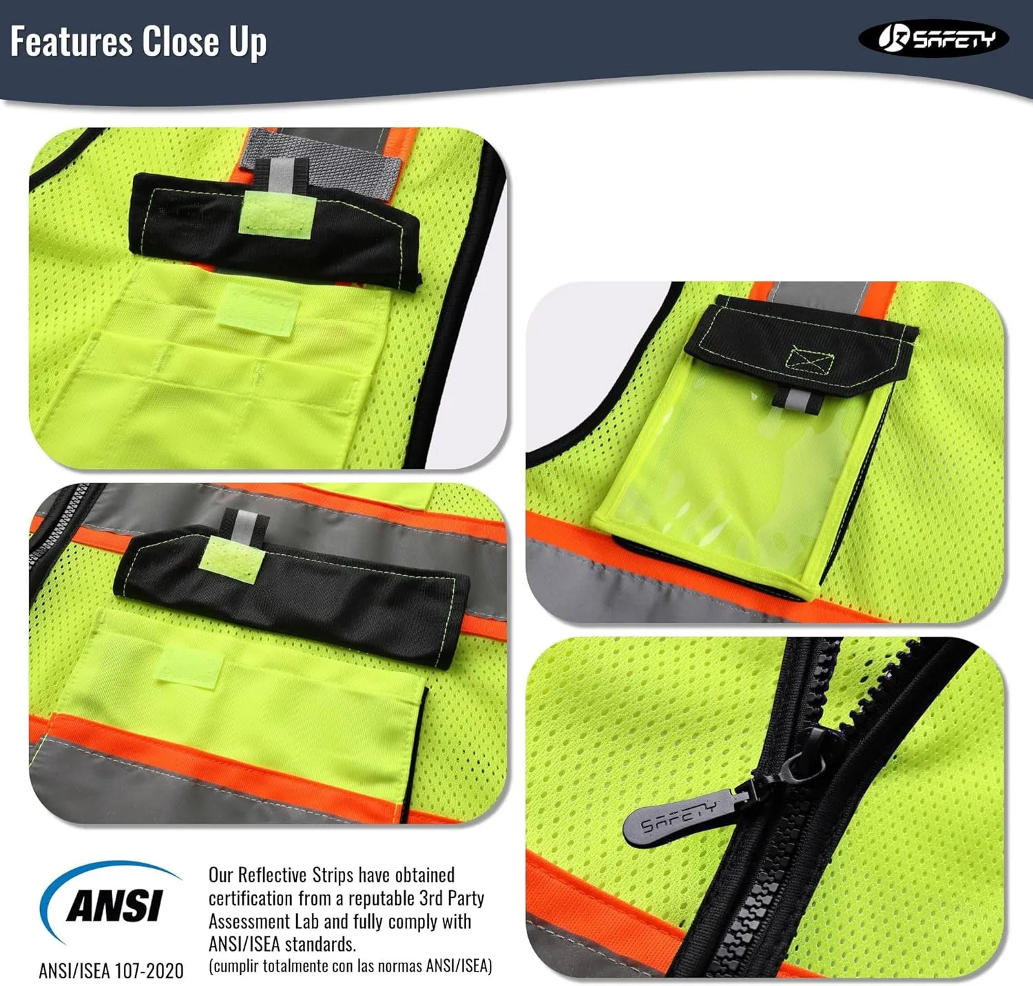 JKSafety Hi Vis Reflective Safety Vests for Men Women High Visibility Vest with Pockets Mesh Fabric Construction Safety Apparel Neon Vest for Work (220-Yellow XXL)