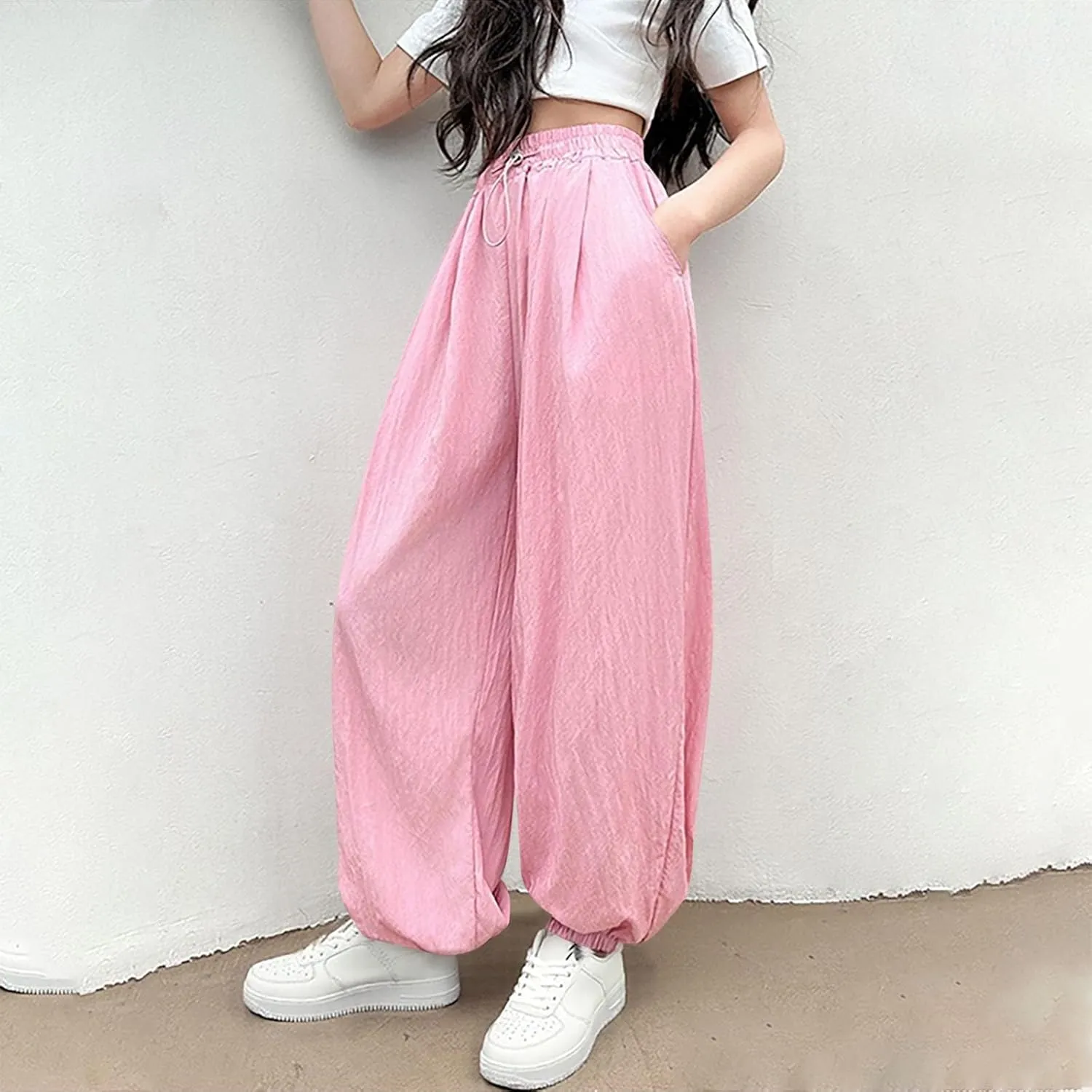 Jogger Pants for Girls Kids Summer Wide Leg Palazzo Pants Tween Girls 2025 Lightweight Casual Flowy Trousers Comfort