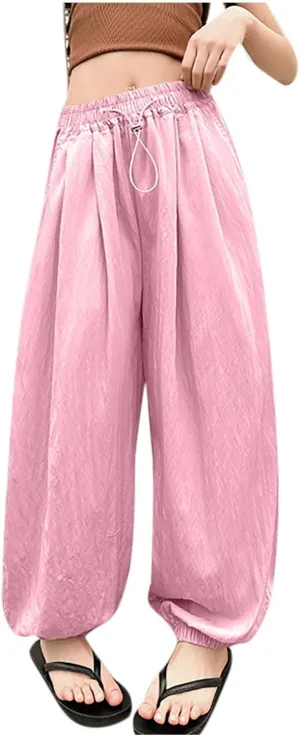 Jogger Pants for Girls Kids Summer Wide Leg Palazzo Pants Tween Girls 2025 Lightweight Casual Flowy Trousers Comfort