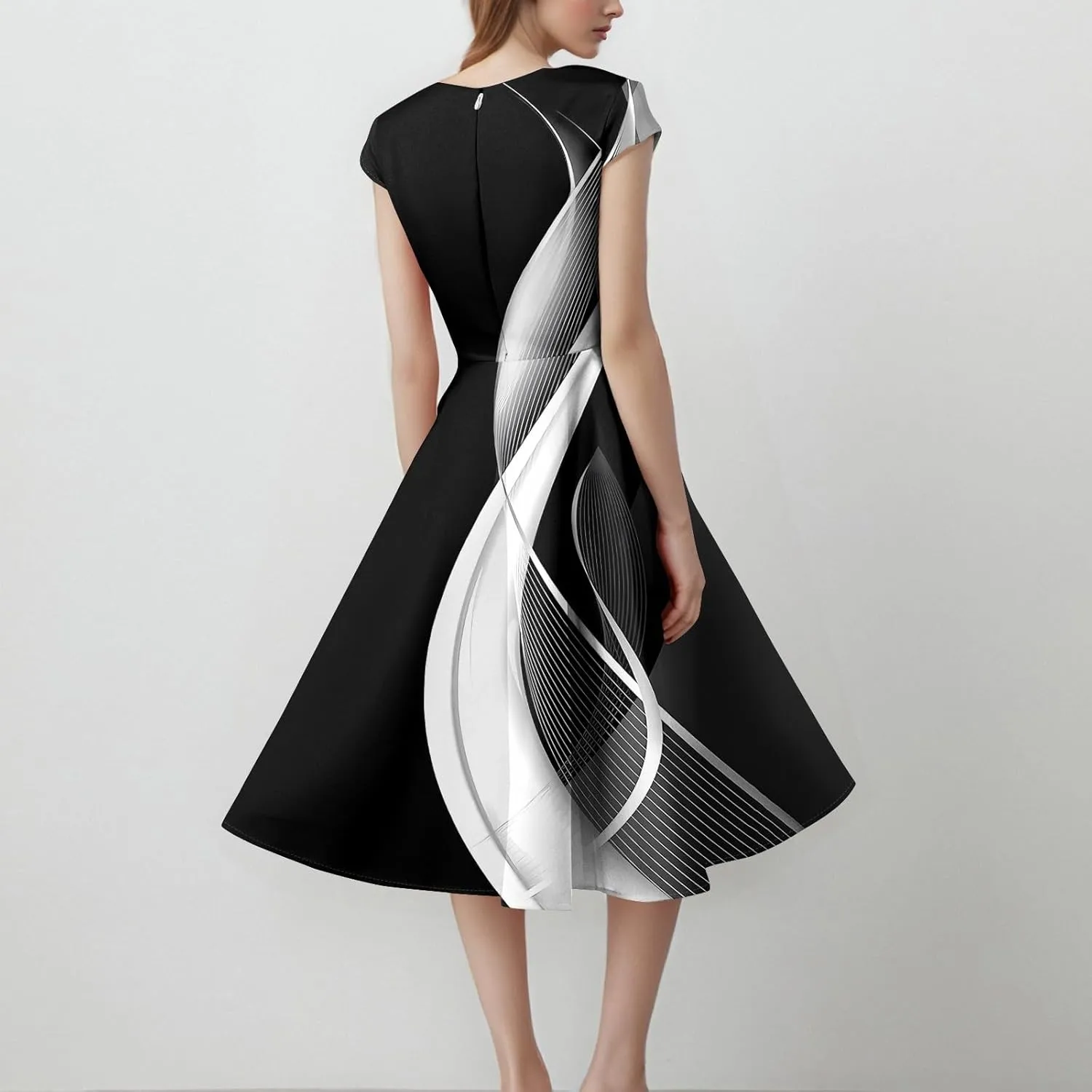 Kenvina 1950S Vintage Dress for Women Wrap V Neck Cap Sleeve Dress Retro Cocktail Party Swing Dresses A-Line Midi Dress
