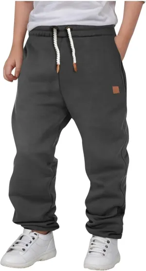 Kids Boys Jogger Pants Elastic Waist Solid Color Casual Pull on Trousers with Pockets Baggy Loose Comfy