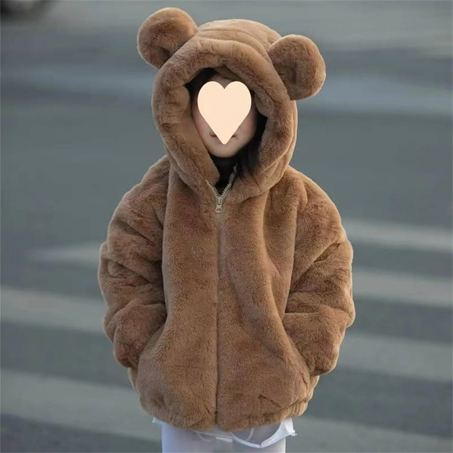 Kids Girl's Zip Up Fuzzy Fleece Jacket Cute Teddy Coat Ultra Soft Bear Ears Hoodie Sweatshirt Toddler Winter Coat