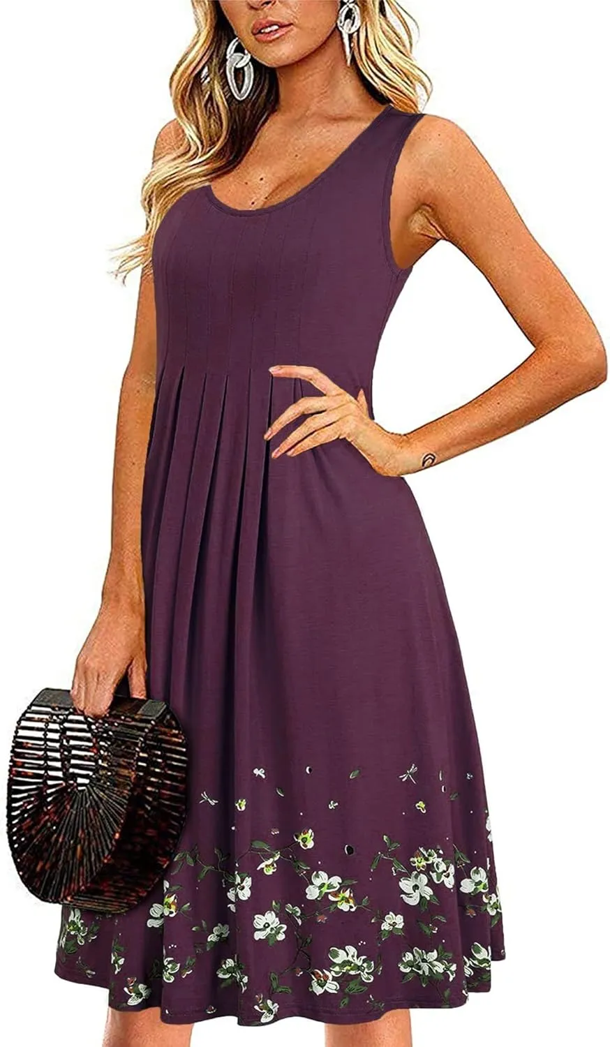 KILIG Womens Summer Dresses 2025 Casual Pleated Floral A-line Tank Sundress Beach Vacation Cruise Outfits