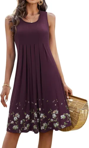 KILIG Womens Summer Dresses 2025 Casual Pleated Floral A-line Tank Sundress Beach Vacation Cruise Outfits
