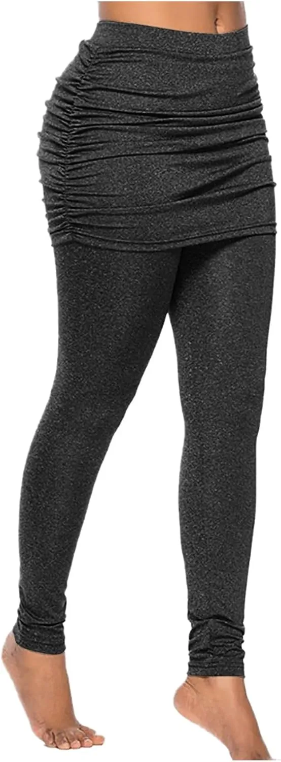 LAWOR Womens 2 in 1 Skirted Leggings Capri Skort High Waisted Yoga Booty Pants Workout Golf Tennis Skirt Running Yoga Tights