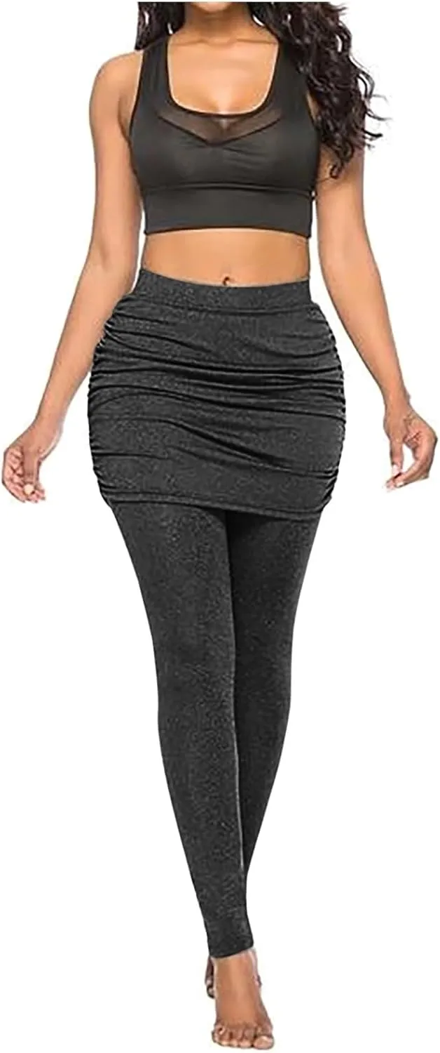 LAWOR Womens 2 in 1 Skirted Leggings Capri Skort High Waisted Yoga Booty Pants Workout Golf Tennis Skirt Running Yoga Tights