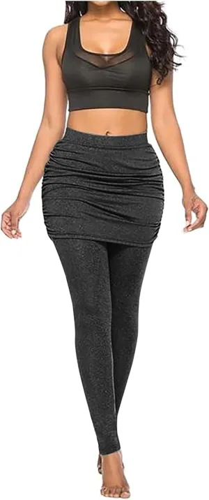 LAWOR Womens 2 in 1 Skirted Leggings Capri Skort High Waisted Yoga Booty Pants Workout Golf Tennis Skirt Running Yoga Tights