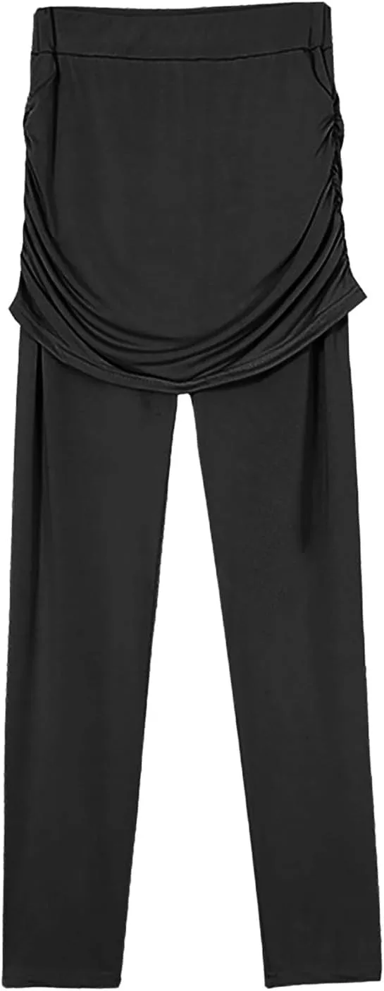 LAWOR Womens 2 in 1 Skirted Leggings Capri Skort High Waisted Yoga Booty Pants Workout Golf Tennis Skirt Running Yoga Tights