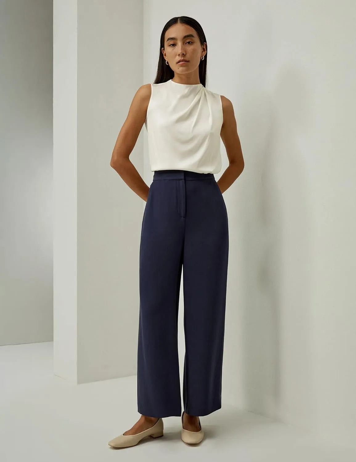 LilySilk 100% Silk Tailored Pant for Women Wide Leg with Mid Rise Cropped Silk Trousers Female Work Casual Size