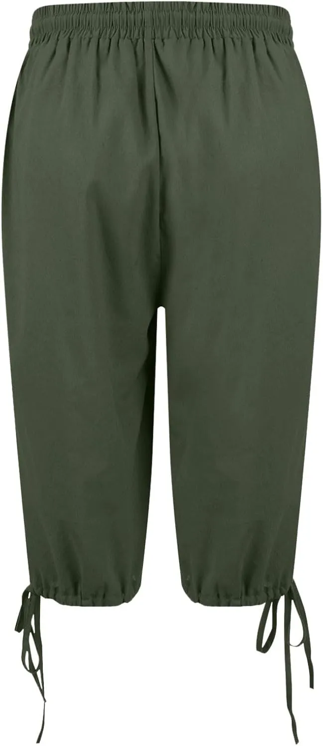 Linen Bermuda Shorts for Women Knee Length Elastic Waist Casual Shorts Loose Fit Comfy Linen Beach Pants with Pockets