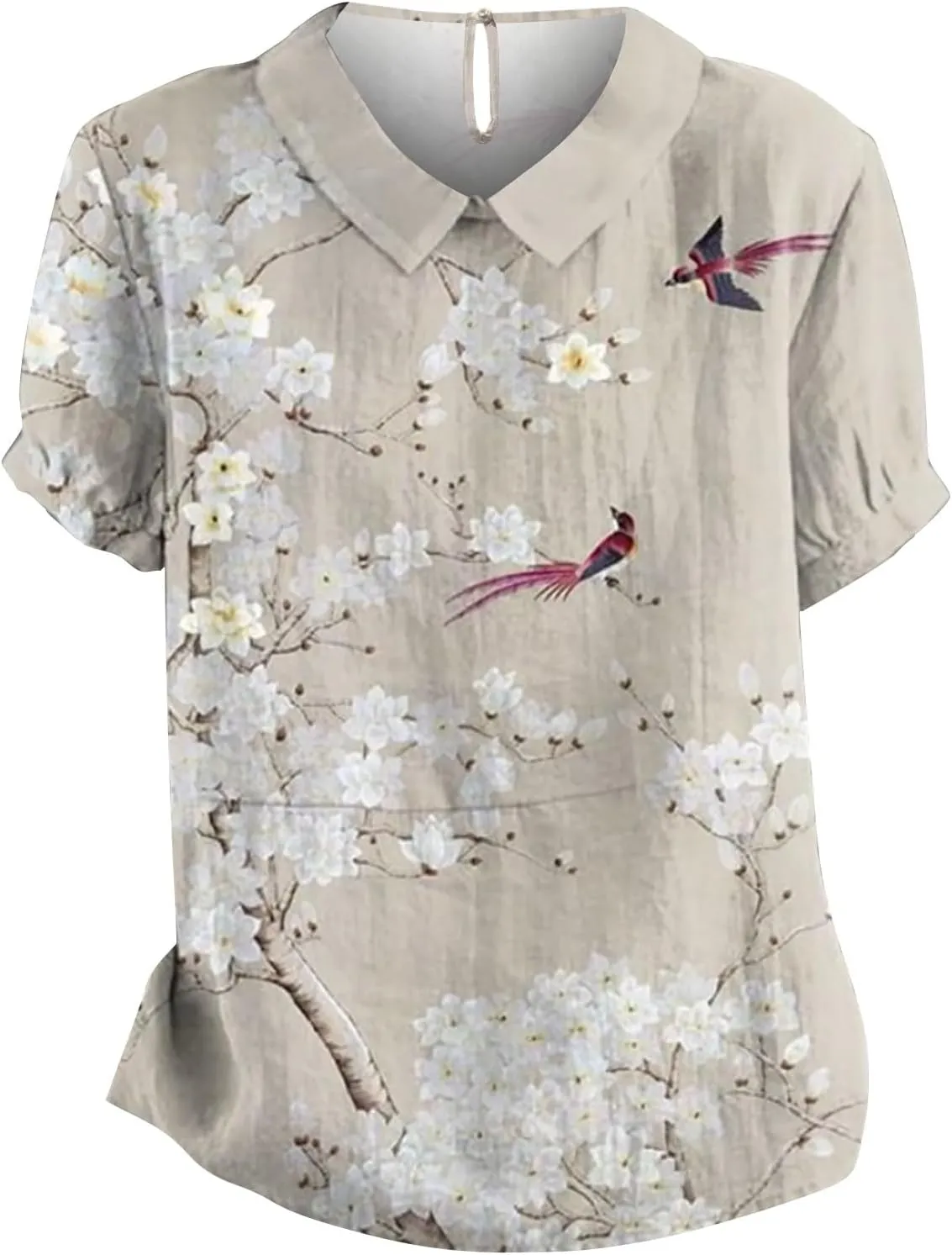 Linen Tunic Tops for Women Solid Color Tees Women Short Sleeve Button Down Up Shirt Casual Collared V Neck Tops Short
