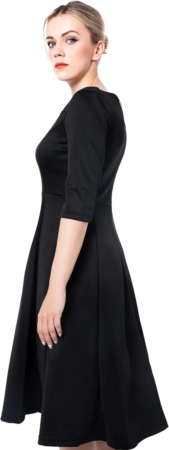 Marycrafts Women's Fit Flare Tea Midi Dress for Office Business Work