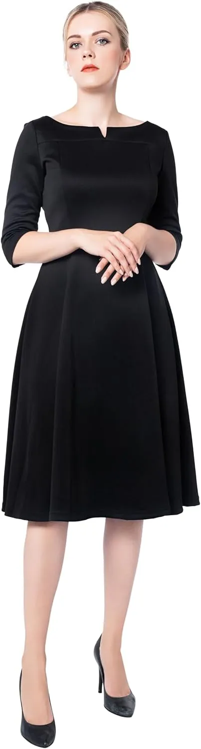 Marycrafts Women's Fit Flare Tea Midi Dress for Office Business Work