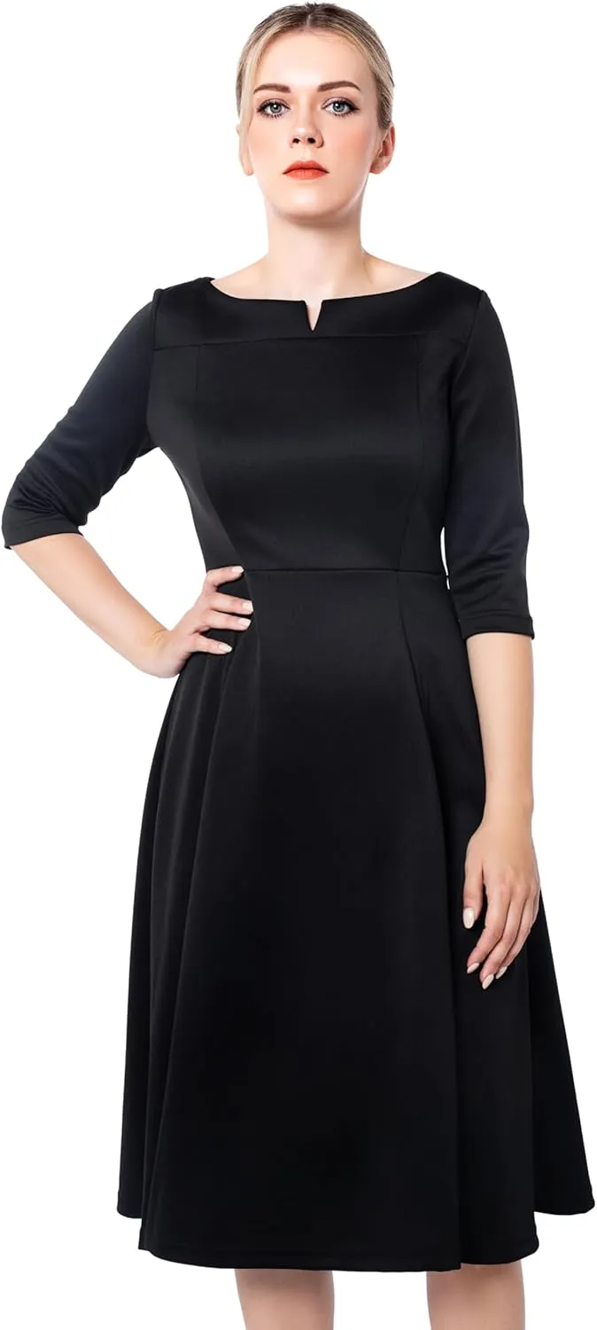 Marycrafts Women's Fit Flare Tea Midi Dress for Office Business Work