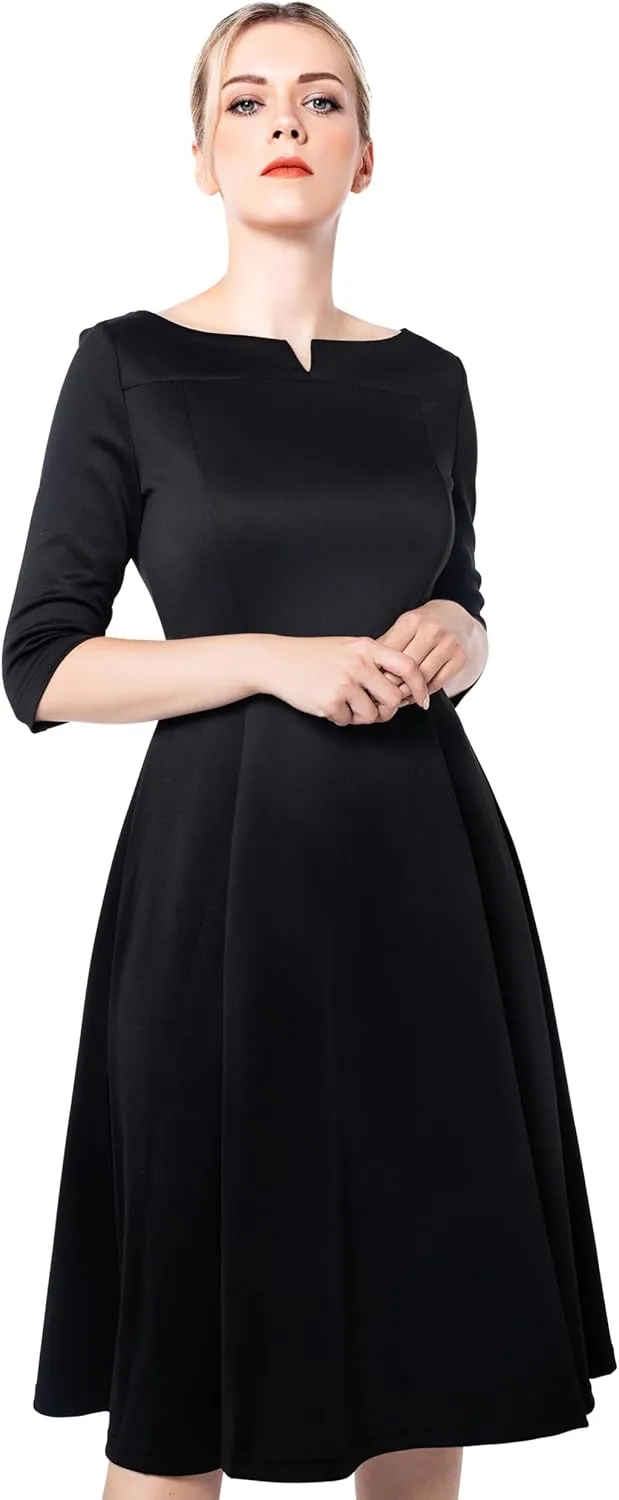 Marycrafts Women's Fit Flare Tea Midi Dress for Office Business Work