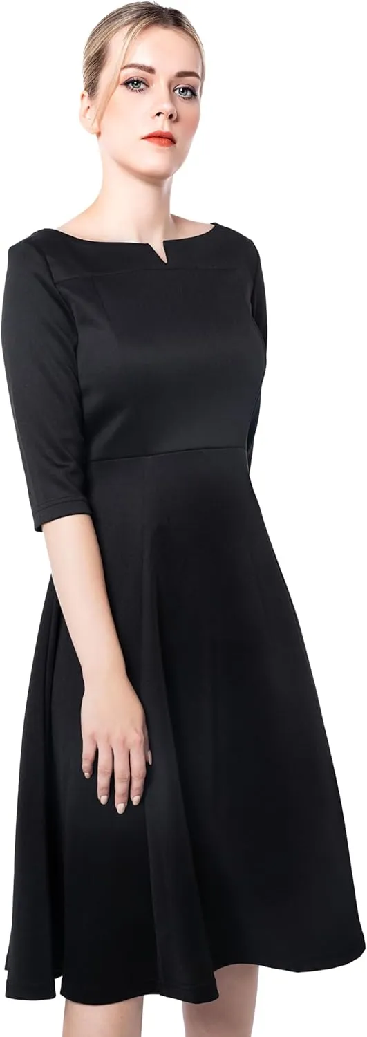 Marycrafts Women's Fit Flare Tea Midi Dress for Office Business Work