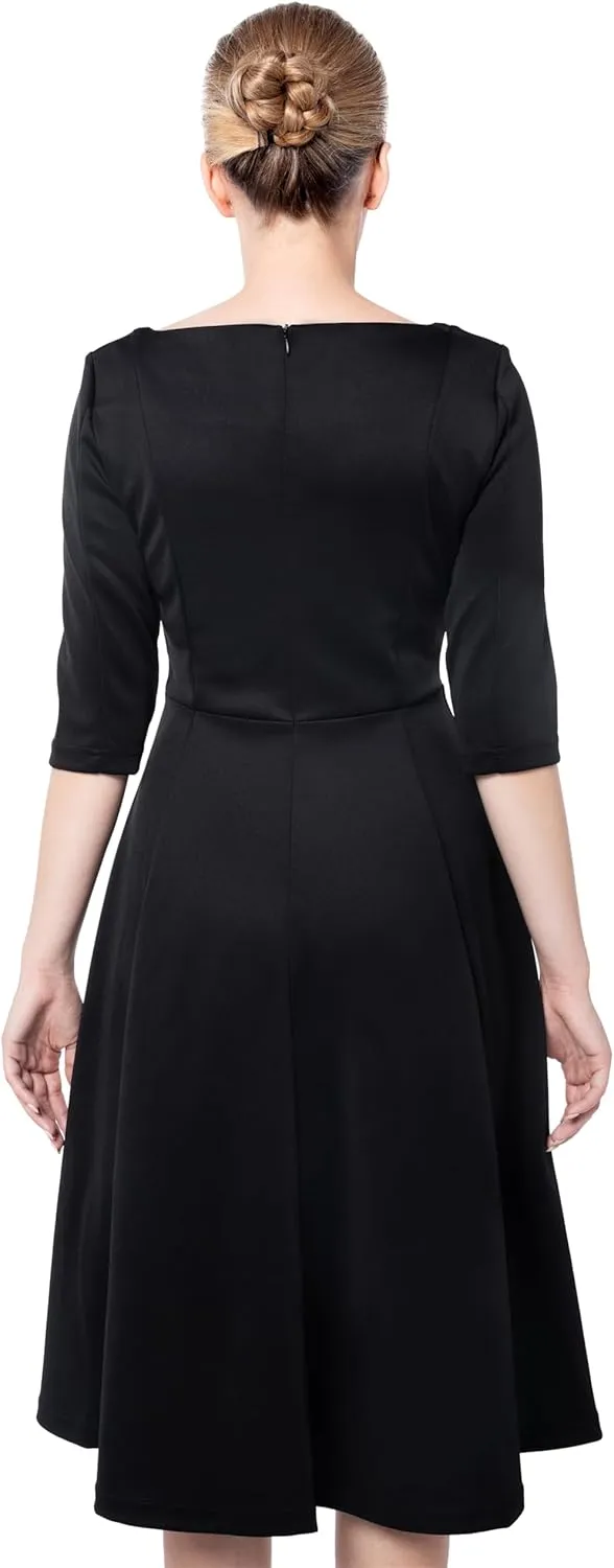 Marycrafts Women's Fit Flare Tea Midi Dress for Office Business Work