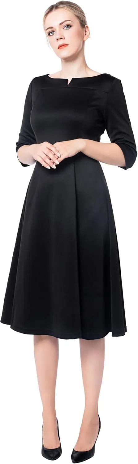 Marycrafts Women's Fit Flare Tea Midi Dress for Office Business Work