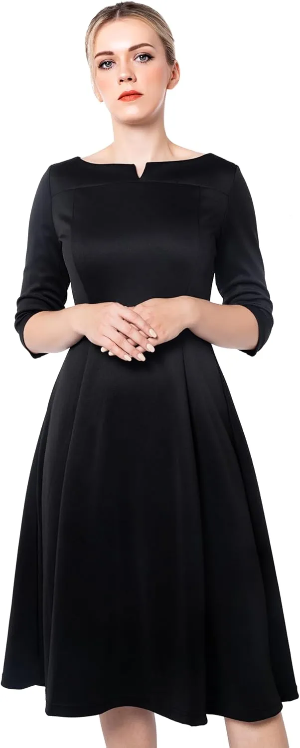 Marycrafts Women's Fit Flare Tea Midi Dress for Office Business Work