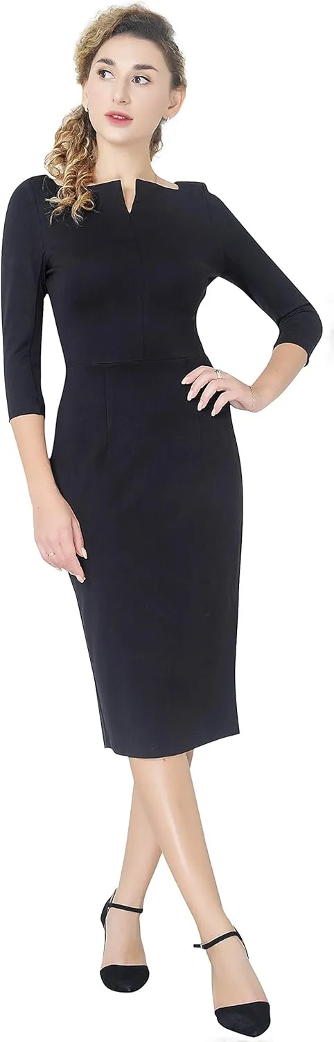Marycrafts Women's Work Office Business Square Neck Sheath Midi Dress