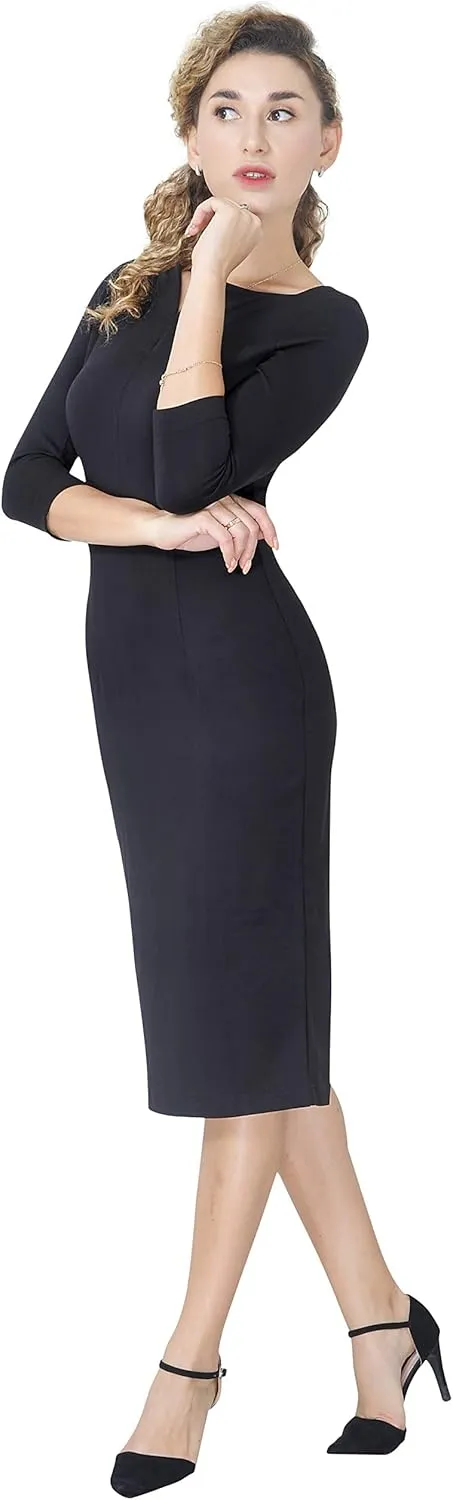 Marycrafts Women's Work Office Business Square Neck Sheath Midi Dress