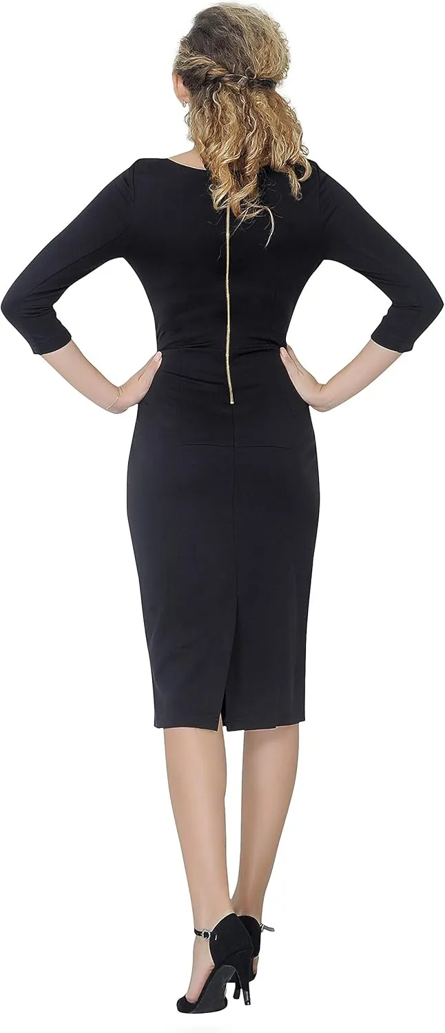 Marycrafts Women's Work Office Business Square Neck Sheath Midi Dress